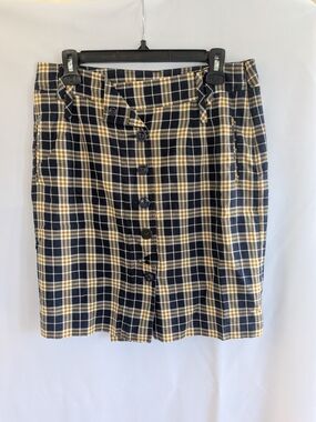 Vintage Anthropologie Odille Plaid Button- Front Pencil Skirt - Size 8